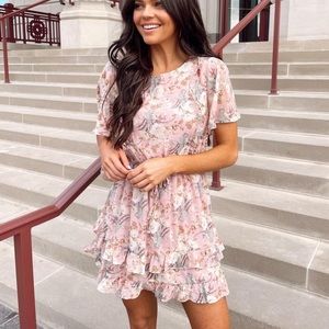 NWT! Gorgeous blush colored floral ruffle dress